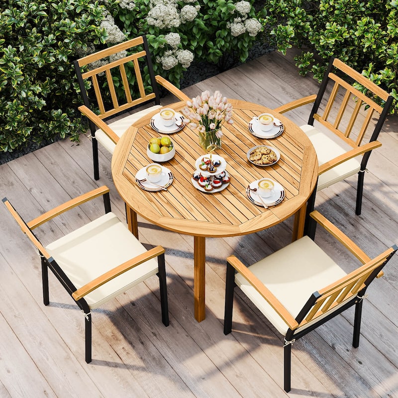 Coatway 5 Pieces Outdoor Acacia Wood Dining Set with Cushions for - See Details - as pic shows