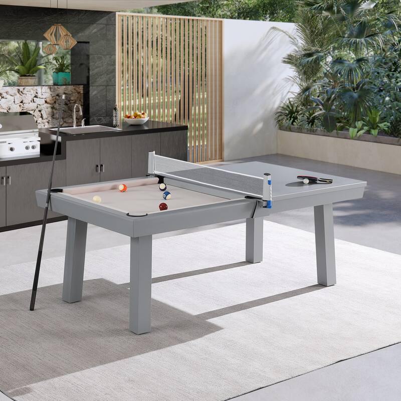 Laguna Indoor/Outdoor 7ft Slate Pool Table with Dining Top & Accessories, Cement Finish - Beige/Grey