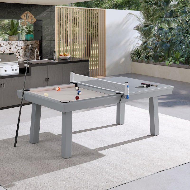 Laguna Indoor/Outdoor 8ft Slate Pool Table with Dining Top & Accessories Cement Finish - Tan/Grey