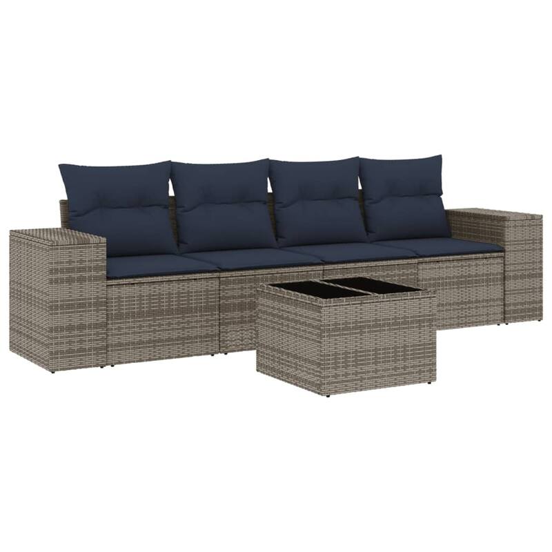 vidaXL Patio Sofa Set with Cushions Outdoor Furniture 5 Piece Poly Rattan - 55 x 62 x 69 cm