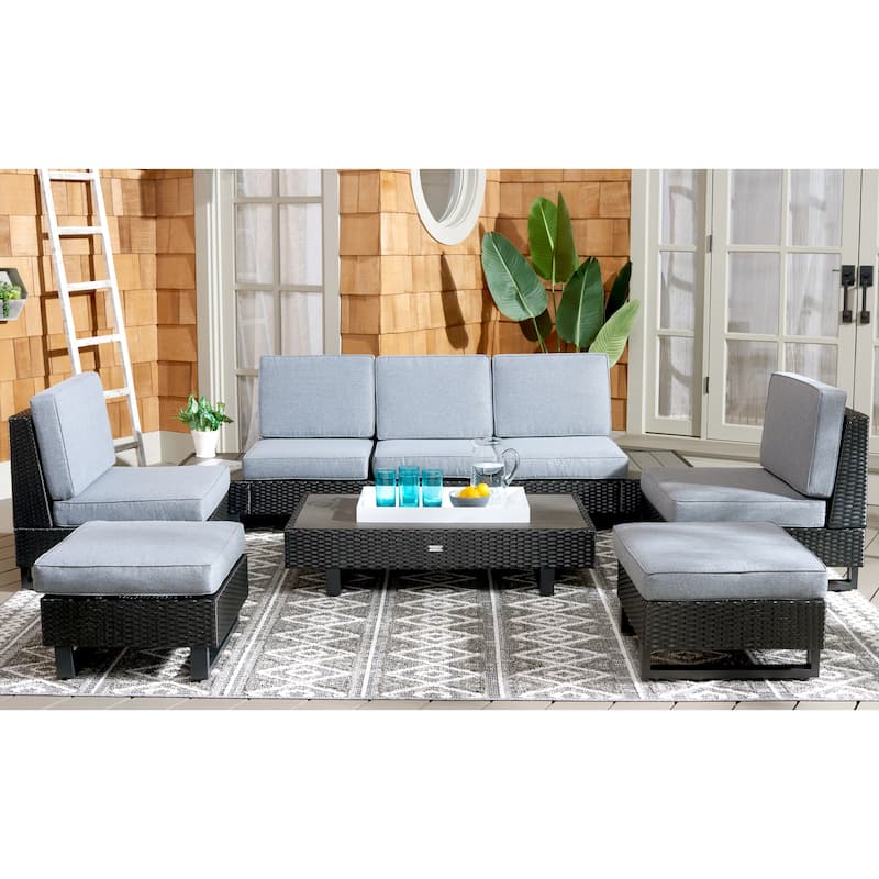 SAFAVIEH Outdoor Ladina 6-Piece Patio Conversation Set - 91"Wx26"Dx28"H