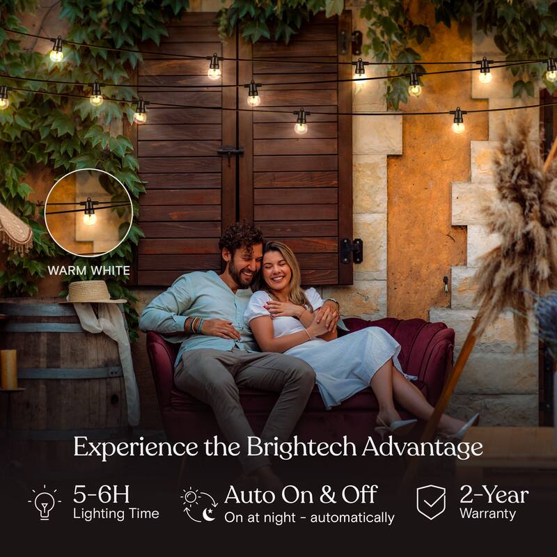 Brightech Ambience Pro 12-Light 27 ft. Outdoor Solar 1W 2700k LED G40 Globe Bulb String-Light