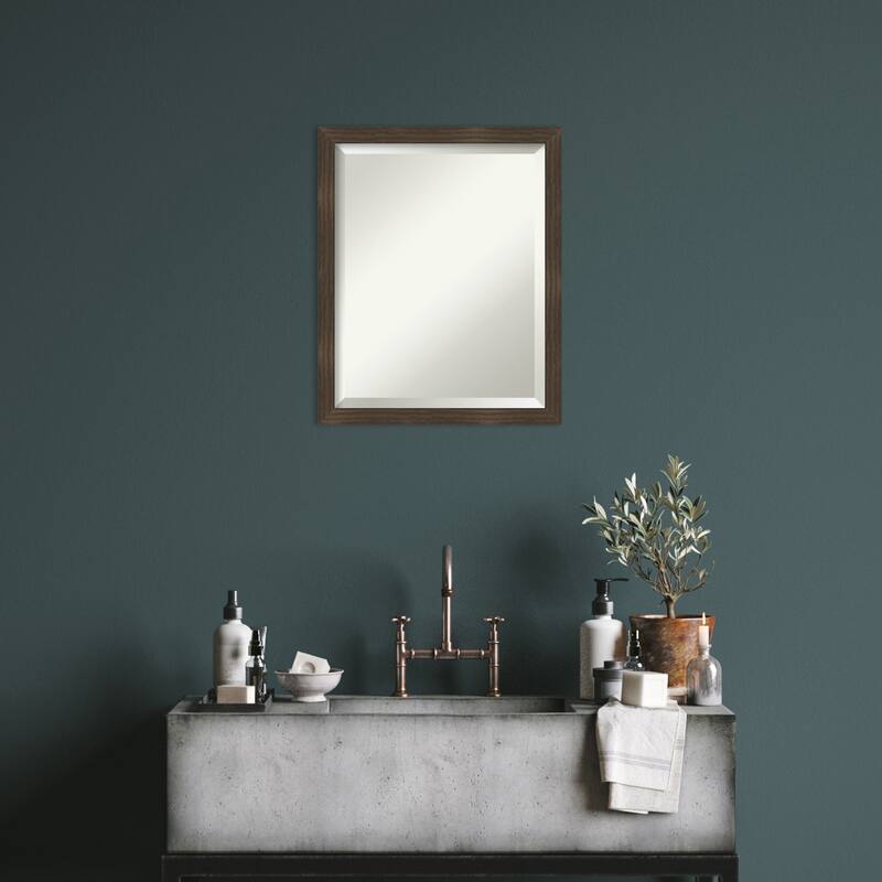 Woodgrain Stripe Beveled Wood Framed Wall Mirror