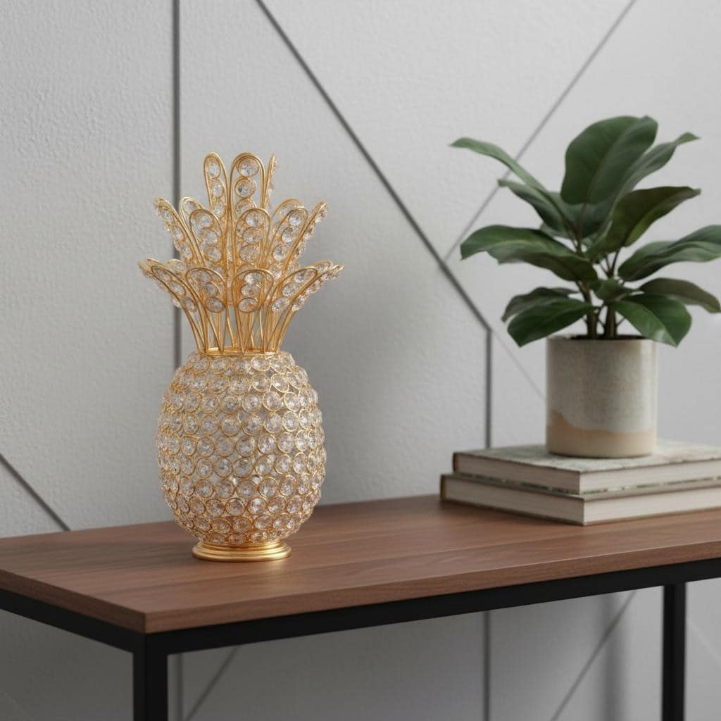 HomeRoots 13" Gold and Faux Crystal Pineapple Tabletop Sculpture - 6' X '12.5' X '6