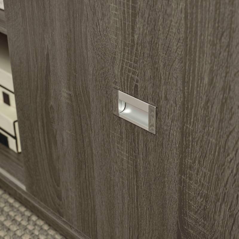GDFStudio - Natalie L Shaped Workstation Desk with Mini Hutch, Sliding Door Credenza, USB Charging Port