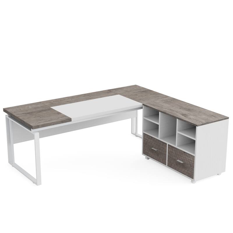 63" L-Shaped Executive Desk with Reversible File Cabinet