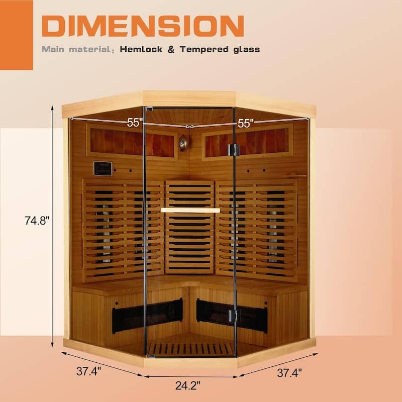 Infrared Sauna up to 4 Person with 15 Minutes Warm-up Heater Tube & Carbon Plate