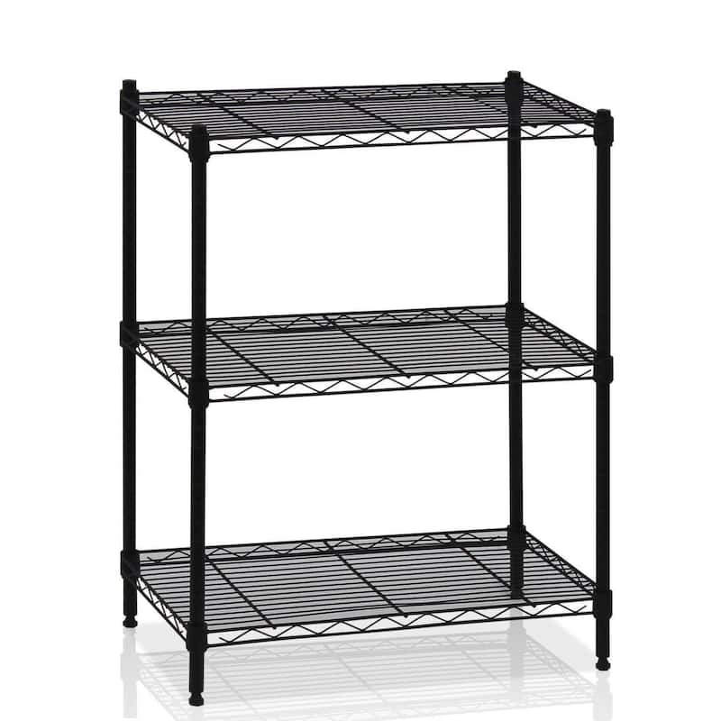 3 Tier Adjustable Heavy Duty Steel Wire Multiuse Organizing Rack Shelf,Black - Black