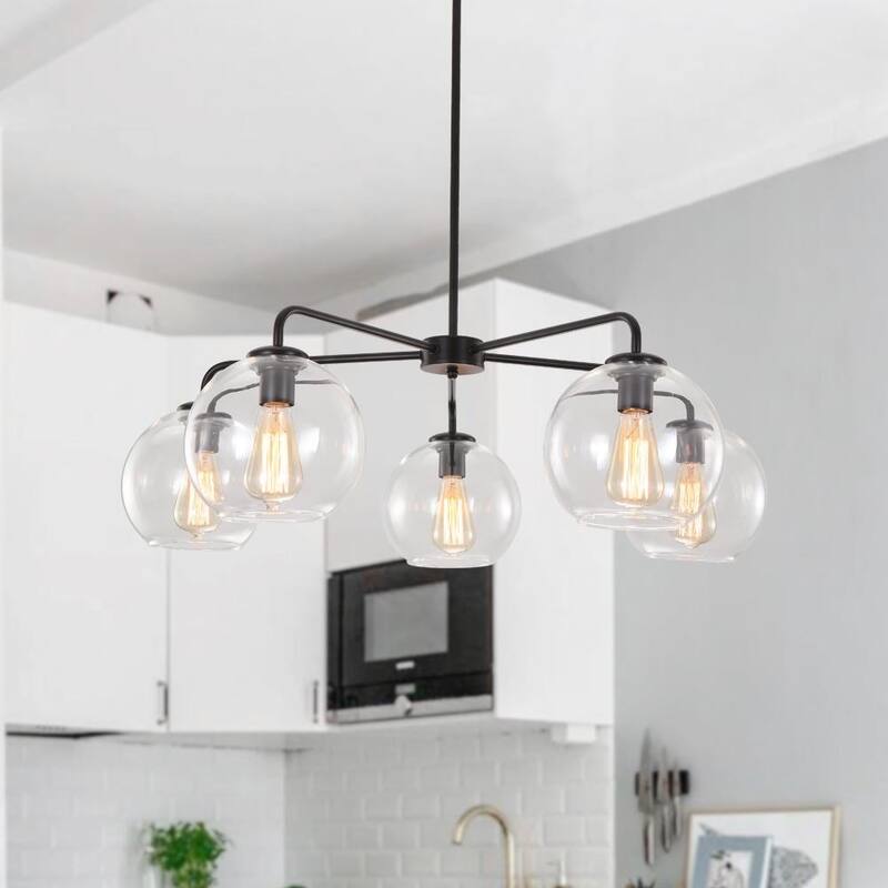 Mid-century 5-light Glass Globe Bubble Round Chandelier - 35in Wide