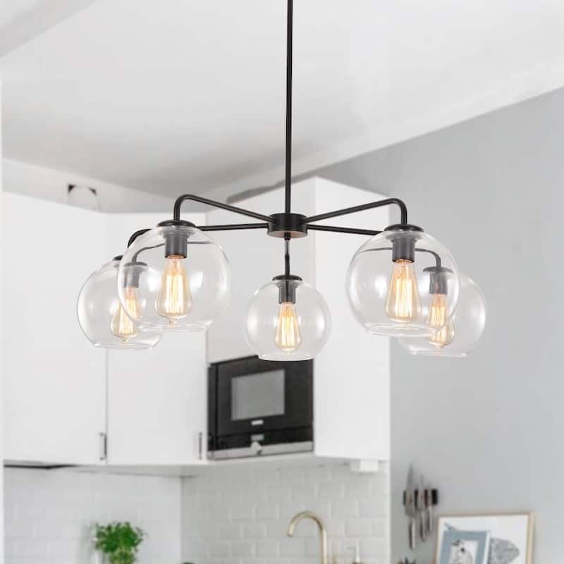 Mid-century 5-Light Glass Globe Bubble Round Chandelier - 35in Wide