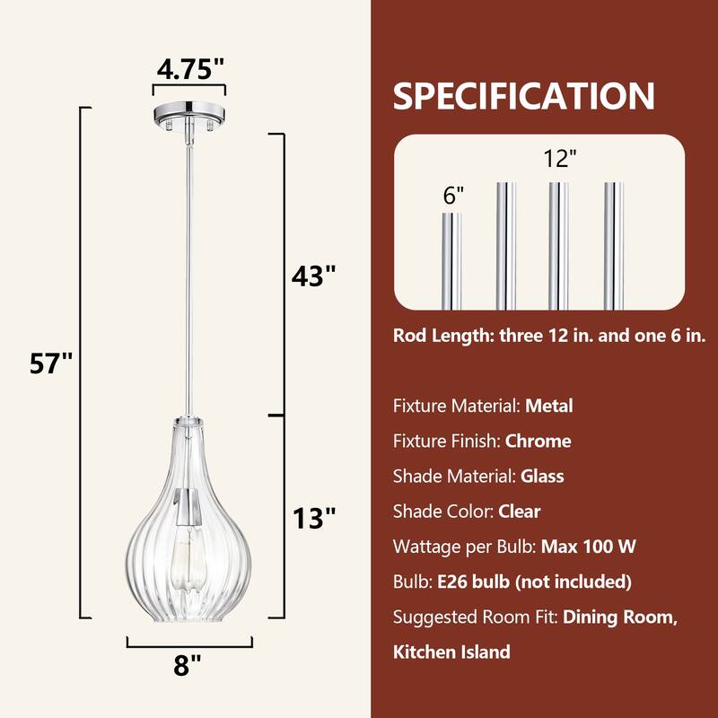 Matte Black/Chrome 1-Light 8 inch Pendant with Clear Glass Shade