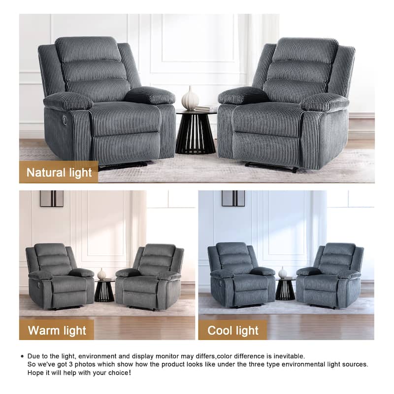2 Set Modern Corduroy Manual Recliner Chair, Oversize Accent Chair Recliner with Wide Armrest