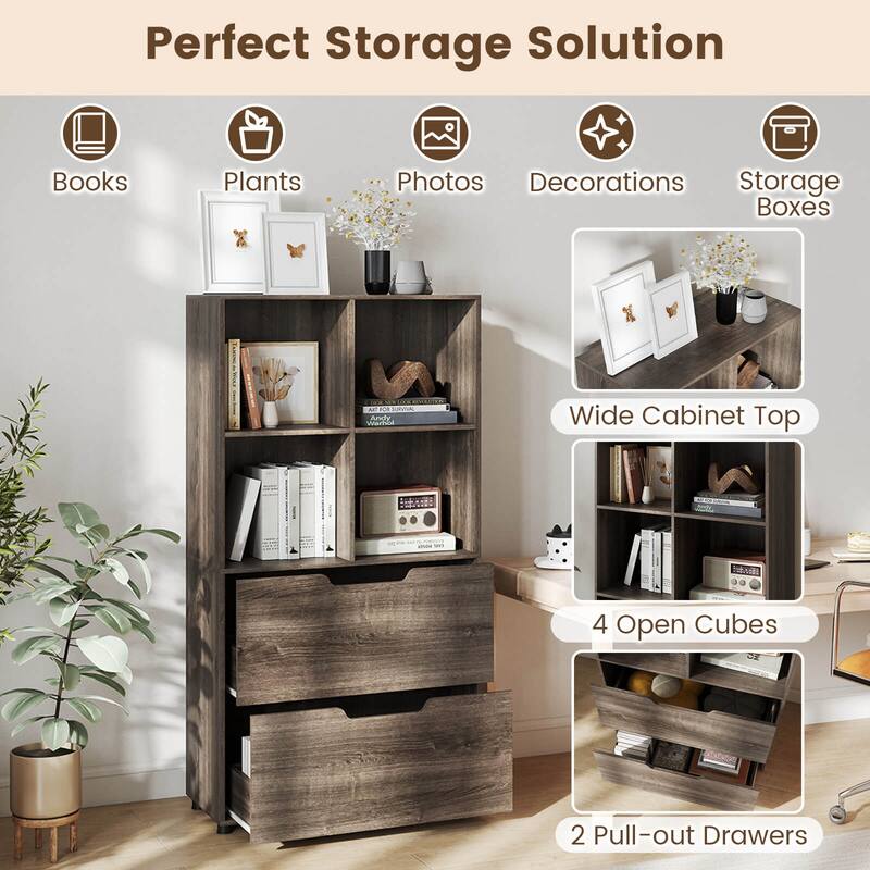 Costway 51” 5-Tier 4-Cube Bookcase with 2 Drawers for Living Room, - See Details