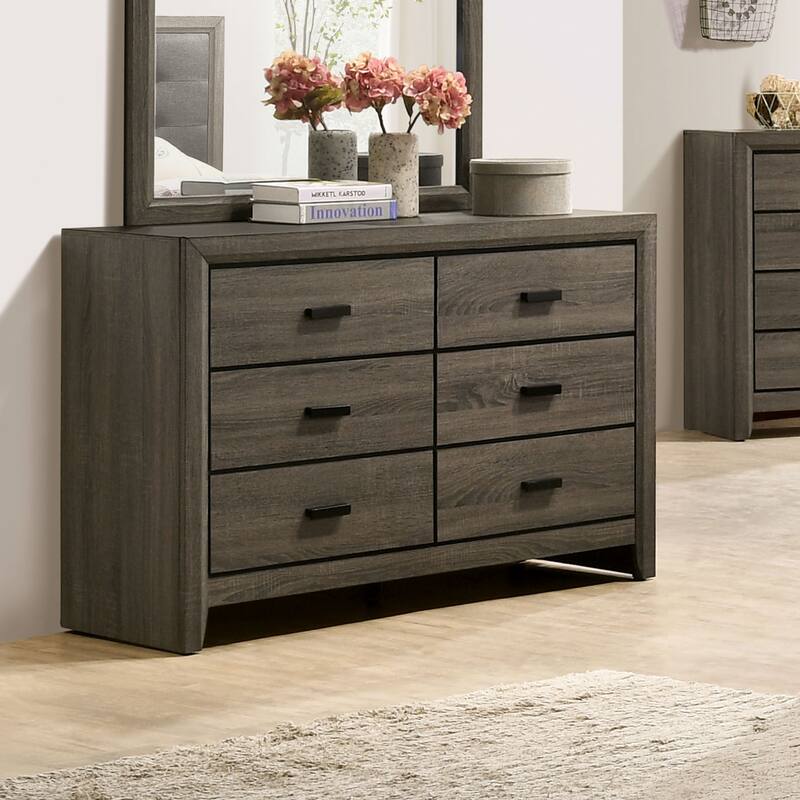 Aury Transitional Grey 47-inch Wide Solid Wood 6-Drawer Dresser by Furniture of America