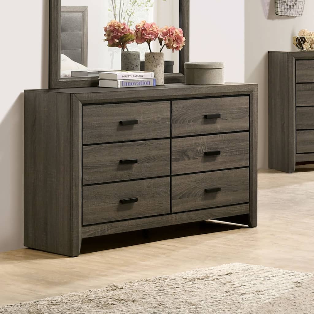 Aury Transitional Grey 47-inch Wide Solid Wood 6-Drawer Dresser by Furniture of America