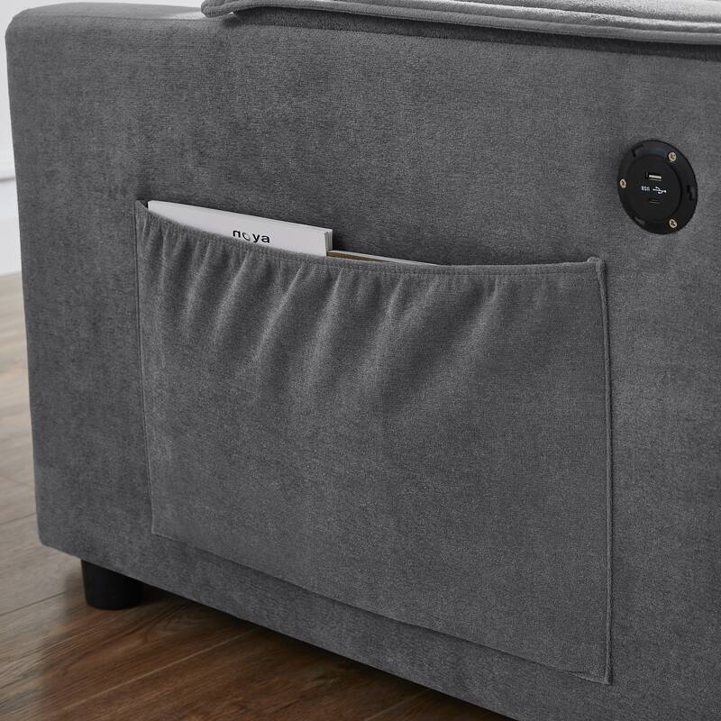 55" Fabric Sofa Bed with Sleeper, Adjustable Backrest & 2 Lumbar Pillows