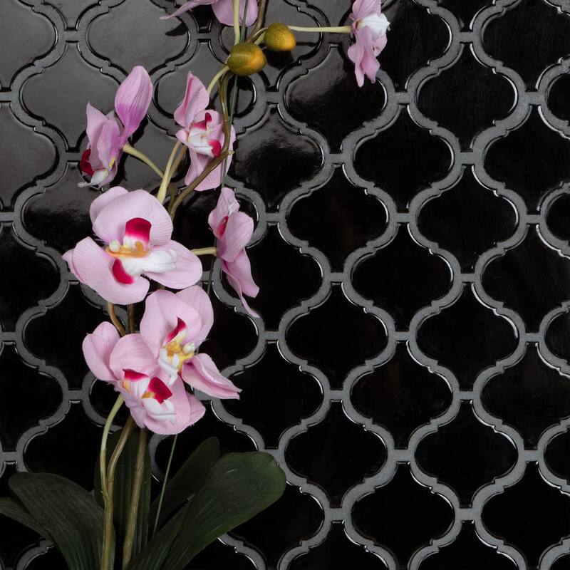 Merola Tile Metro Lantern Glossy Black 9.75" x 10.25" Porcelain Mosaic Tile