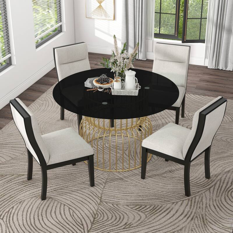 Furniture of America Lambert Black Glass & Gold 5-Piece Dining Set