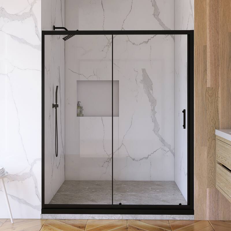 Single Sliding Framed Shower Door in Matte Black