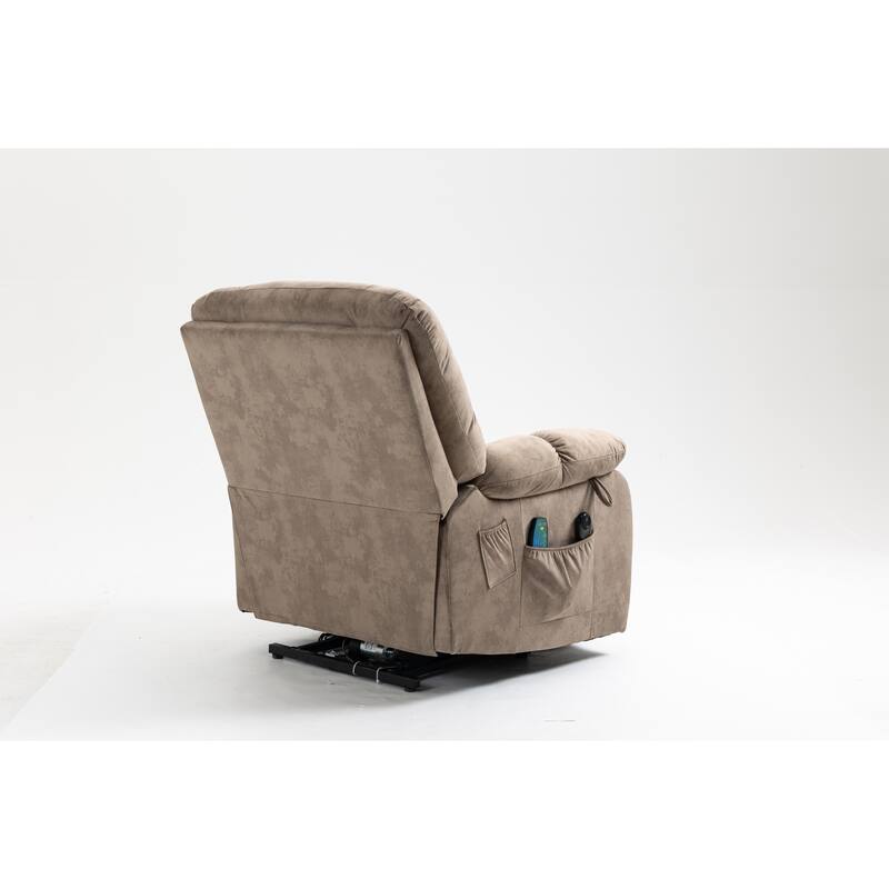 Power Lift Recliner Chair with Massage & Heat, Velvet Upholstered Electric Recliner, Lounge Sofa Chair with Side Pockets