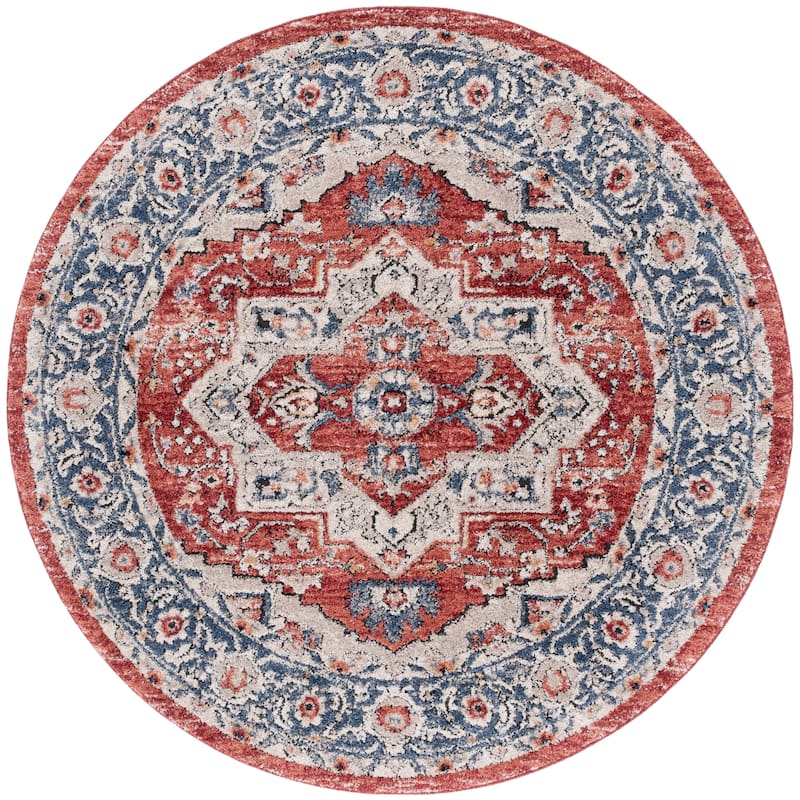 SAFAVIEH Luna Marta Oriental Medallion Rug - 6'7" Round - Beige/Blue Rust