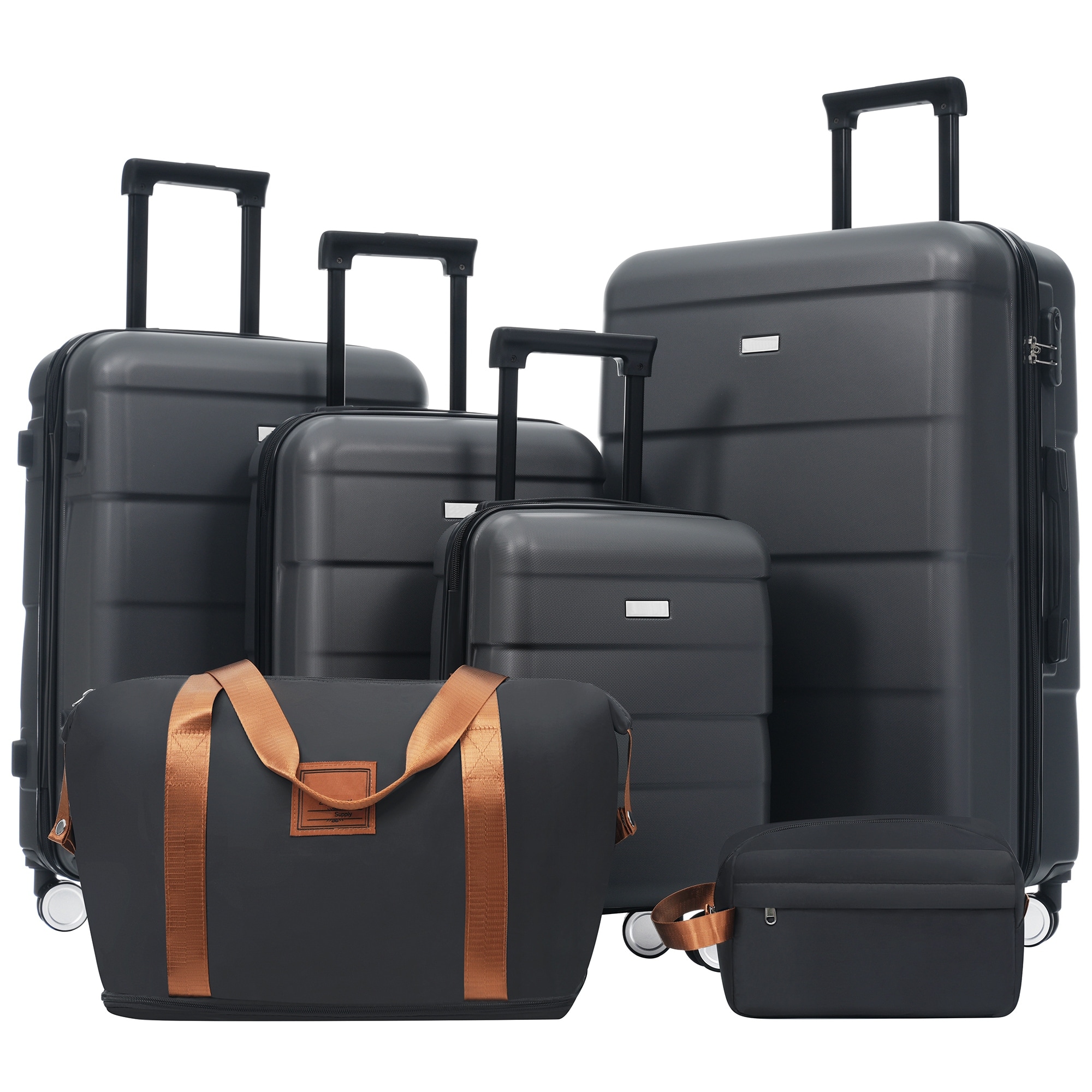 6pc Hardshell Luggage Set w/2 Bags, Carry-On w/Password Lock, Double Spinner Wheels, Lightweight 16"+20"+24"+28"