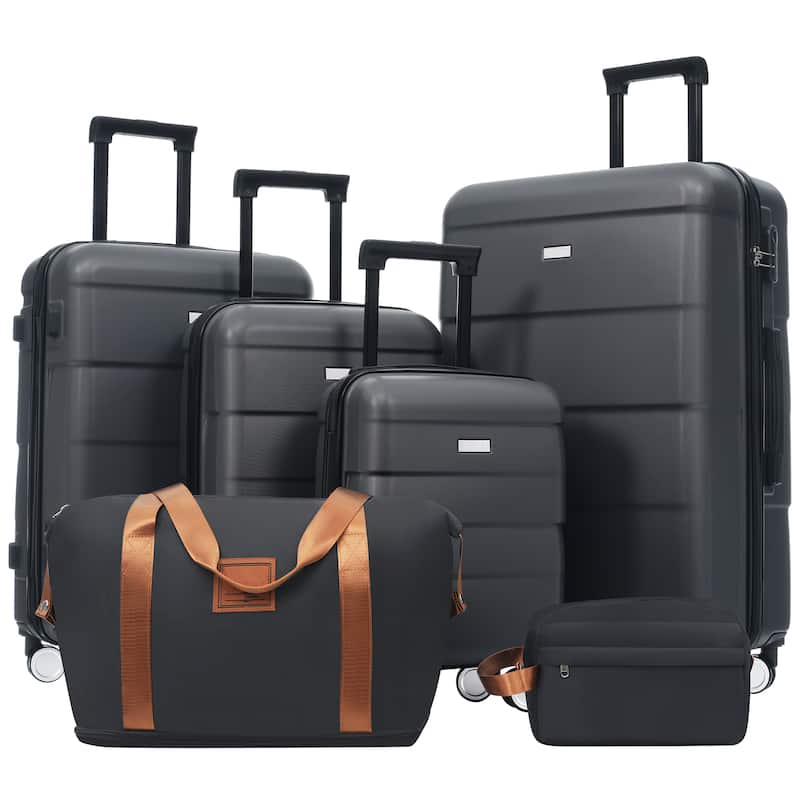 Hardshell Luggage Sets 4 pcs + Bag Spinner Suitcase with TSA Lock Lightweight-16IN 20IN 24IN 28IN Luggages - Charcoal