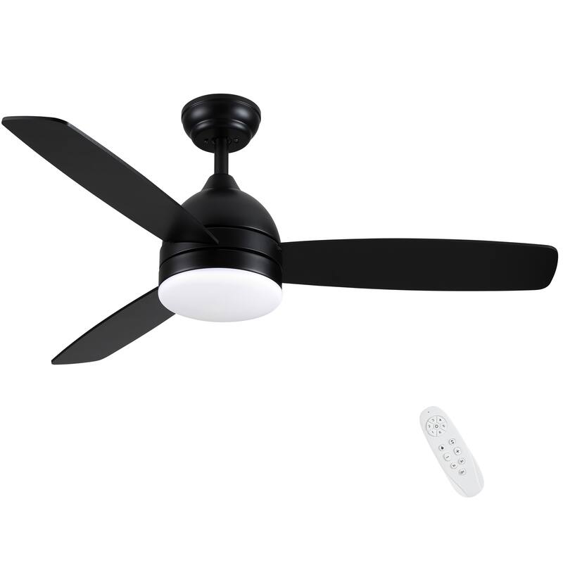YUHAO 28 in. Integrated LED Indoor Matte White Ceiling Fans with Light Kit and Remote Control - 48 Inches - Plywood | Black