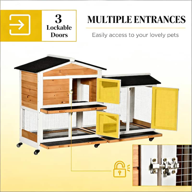 Pet Hutch,Mobile Wooden Rabbit Hutch is designed for convenient cleaning - Black,White,Yellow