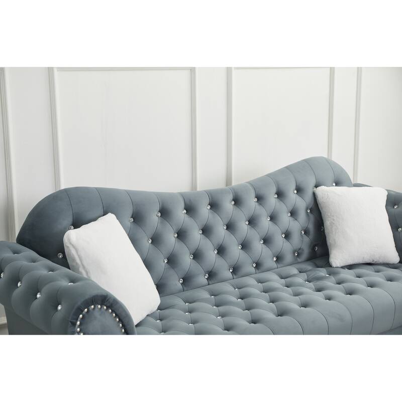Velvet Rolled Arm Chesterfield Loveseat