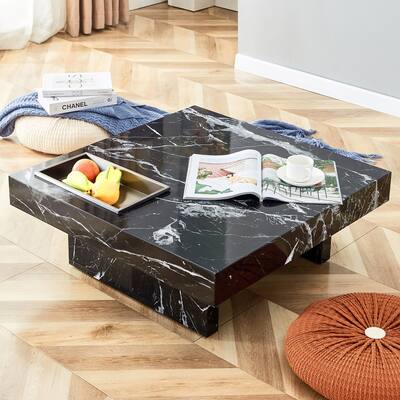 Modern and Practical Coffee Table with Black Patterns, Made of MDF Material, Blending Elegance and Natural Fashion.