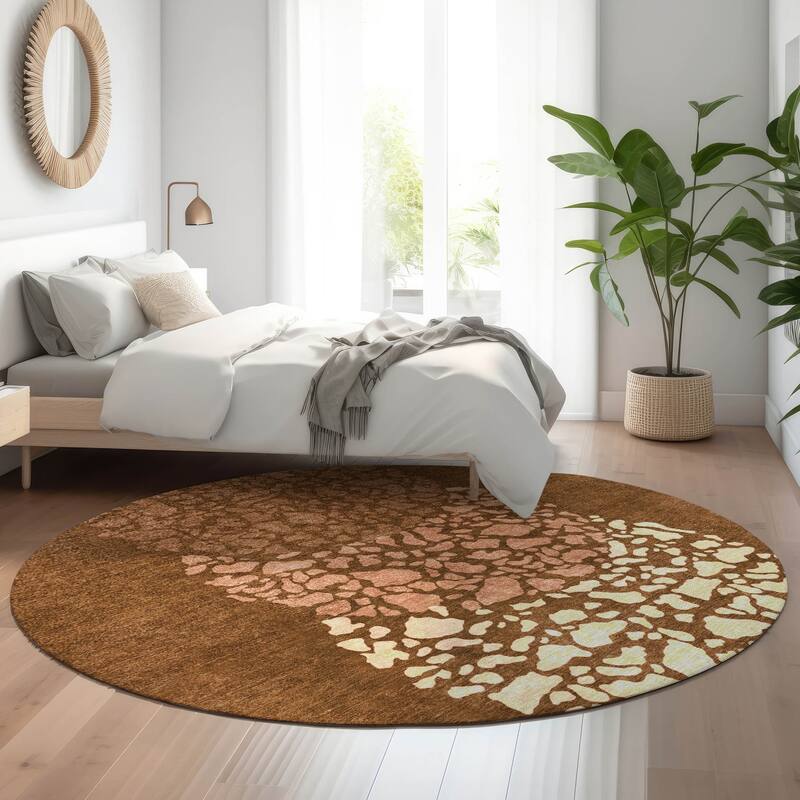 Premium Washable Super Soft Modern Fragments Mayfield Rug - Paprika - 8' x 8' - Round