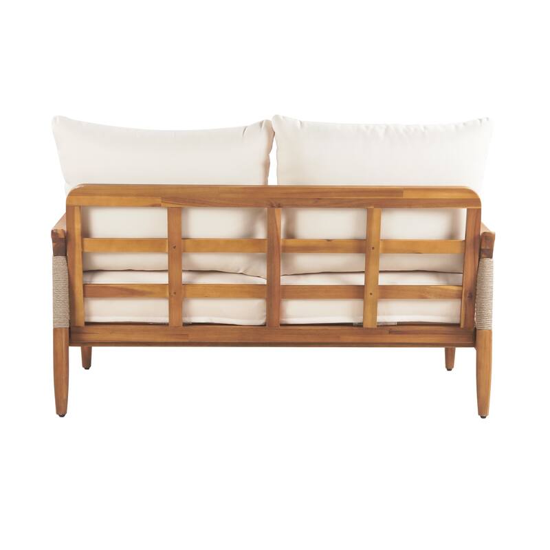 Christopher Knight Home - 4-Piece Patio Conversation Set with Woven Rope Loveseat, Cushions & Acacia Wood Coffee Table