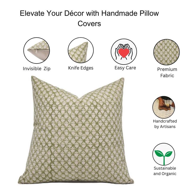 Fabdivine Bohemian Floral Green Pillow Cover Handmade Cotton for Fall Décor Block Print Chair Hotel Bedroom, Pink City