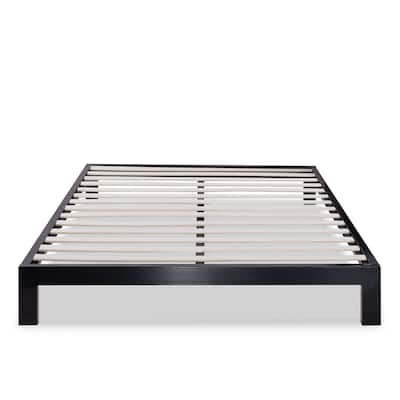 Full size Contemporary Black Metal Platform Bed with Wooden Mattress Support Slats