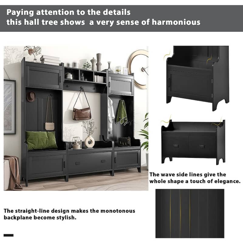 78W Hall Tree and Shoe Bench with Shelves