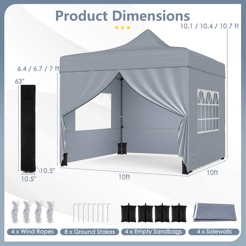 Costway 10 x 10 FT Pop up Canopy Tent with 4 Removable Sidewalls,