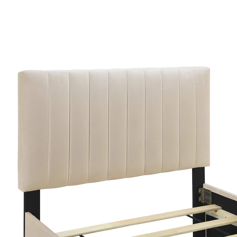 Twin Size Velvet Upholstered Platform Bed with Twin Size Trundle