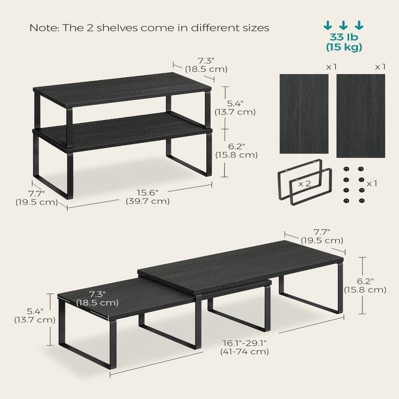 Set of 2 Two-Tier Wooden Kitchen Counter Shelves Organizers Perfect for Small Space