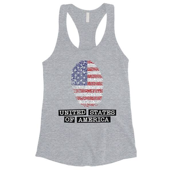 Shop Fingerprint Usa Flag Womens Grey Cute Workout Tank Top 4th Of