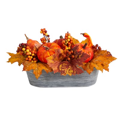 12" Fall Pumpkin and Berries Autumn Arrangement - 5