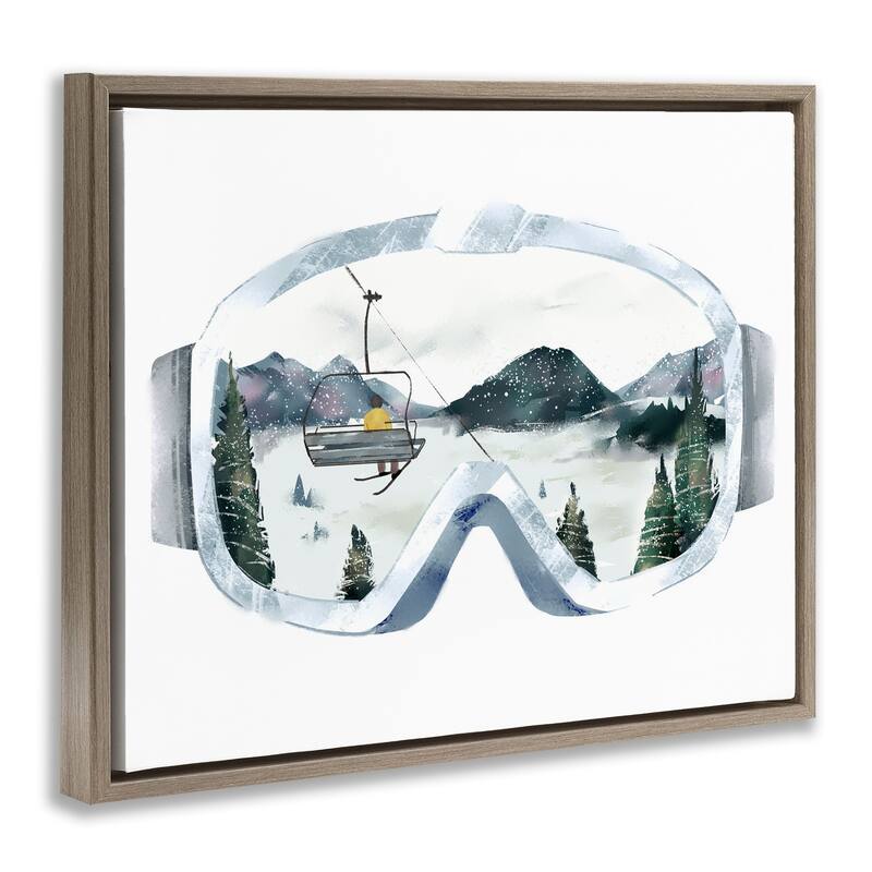 Stupell Ski Mountain Reflection in Sports Goggles Winter Forest Floater Frame - Grey
