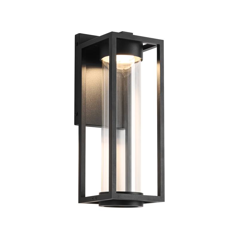 5.5" W 1-Light Modern Black Rectangle Aluminum Integrated LED Outdoor Wall Light with Clear Glass
