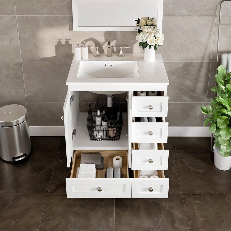Eviva Acclaim 28 in. Bath Vanity with White Carrara Quartz Top