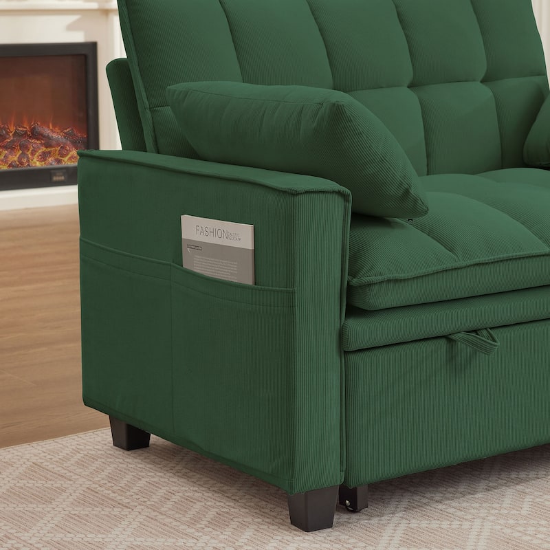 48.03" Pin Striped Fabric 3 in 1 Convertible 2 Seater Sleeper Sofa Bed