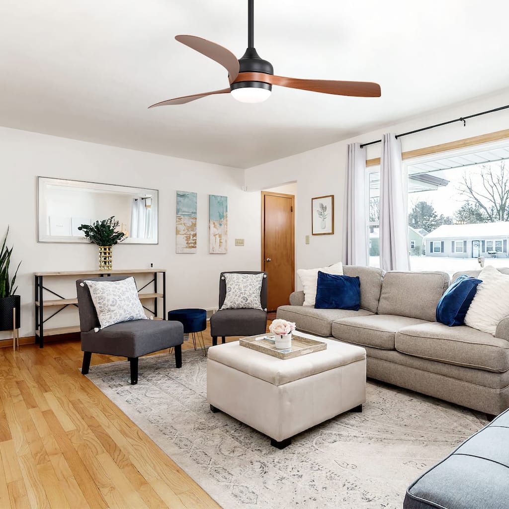 52" Ceiling Fan with LED Light, Remote Control,3 ABS Blades - Brown