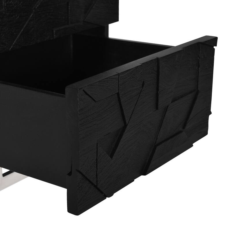 Poly & Bark Geo Nightstand - Handcrafted Solid Wood with Stainless Steel Legs