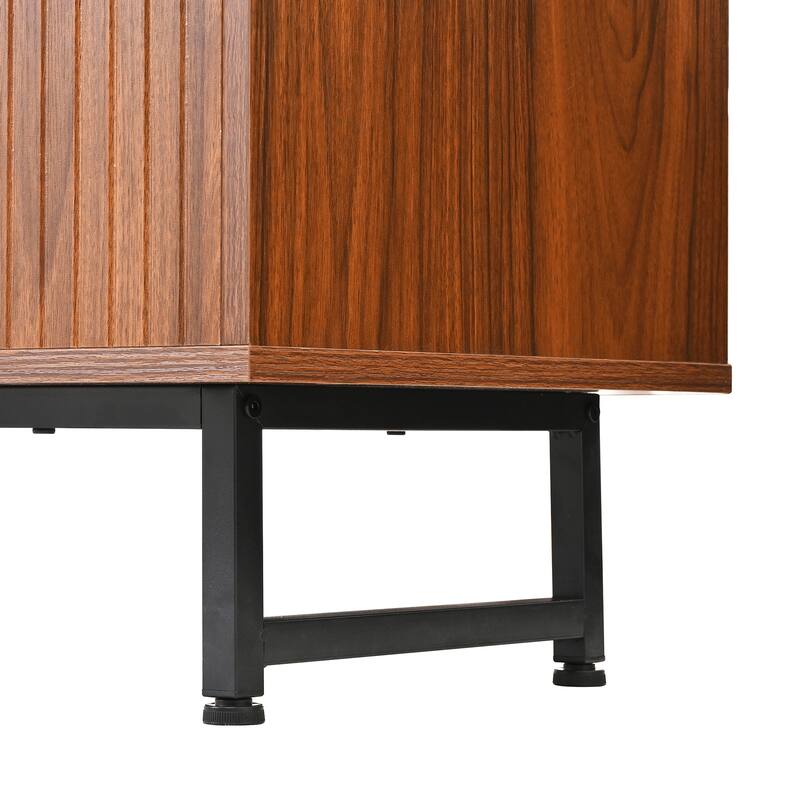 59.06" Modern Art Solid Wood Storage Cabinet with Iron Legs