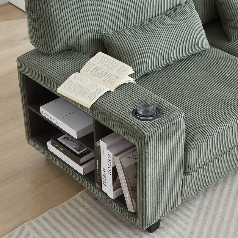 102.75" Corduroy L-Shaped Modular Sectional Sofa with Storage