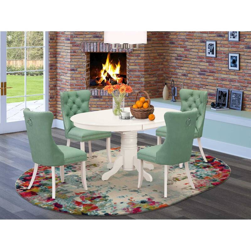 Modern 5 Piece Dining Set - Oval Table & 4 Linen White Chairs